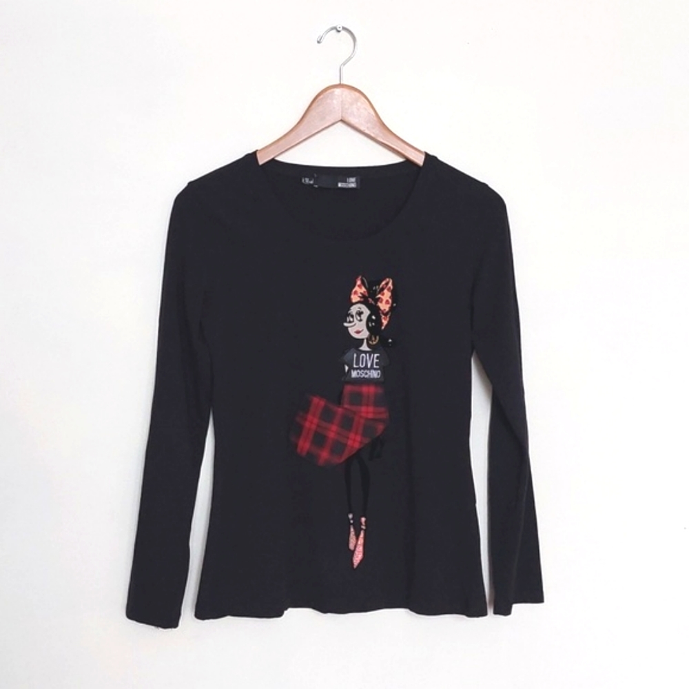 Love moschino black long sleeve graphics top